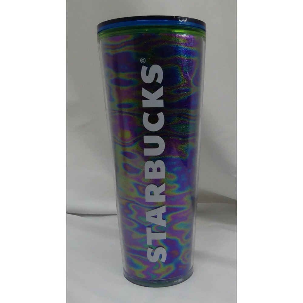 Starbucks Tumbler Cold Cup Unisex 24oz Iridescent Oil Slick Purple Green Logo